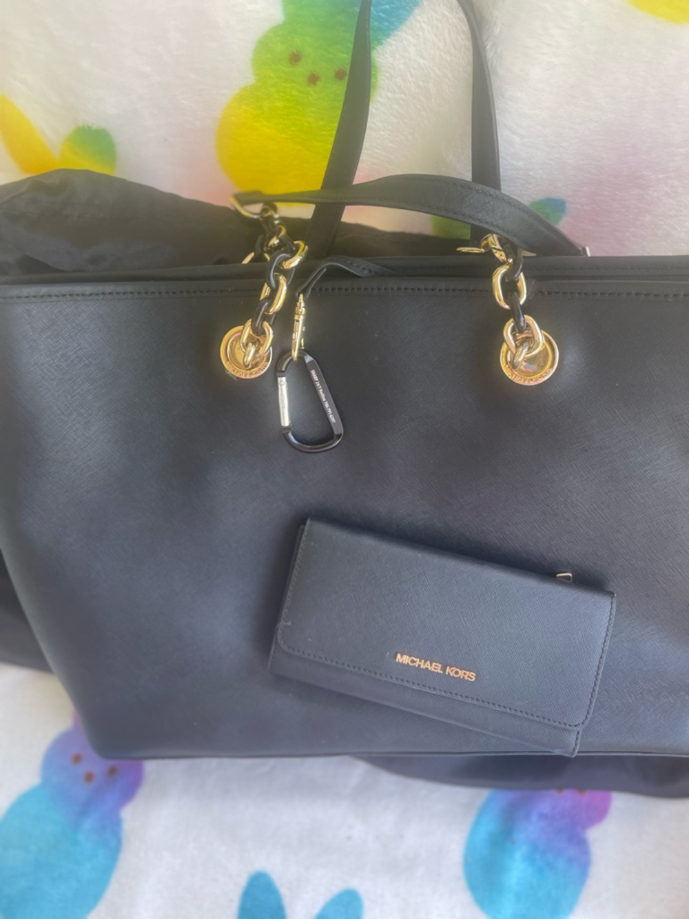 Michael Kors Black Tote with Gold Chain Accents